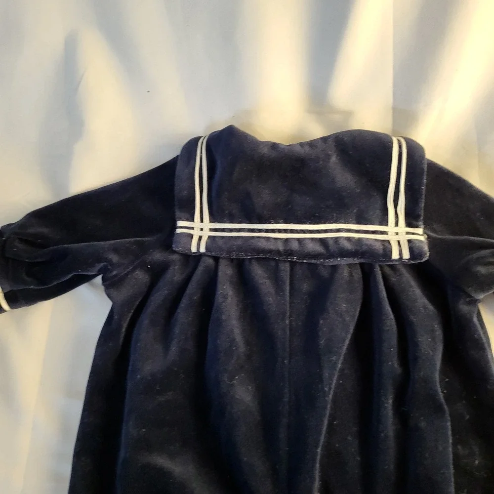 Vintage 3-6 Month Good Lad Sailor Navy Blue Velvet One Piece with Hat